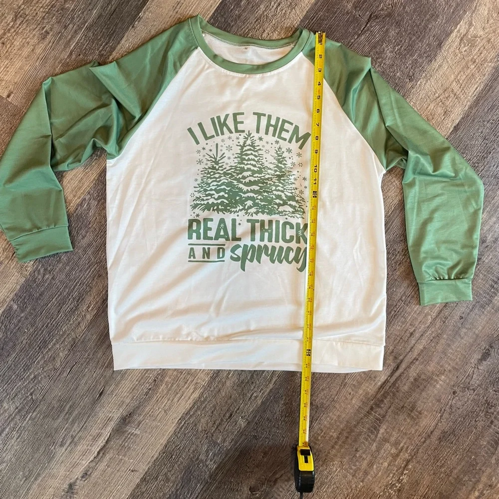 Festive Graphic Long-sleeve Shirts - Green and Red - Picture 5 of 9